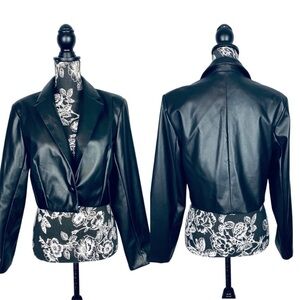 Planet Gold black cropped faux leather blazer jacket size large